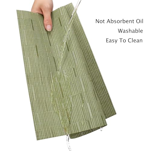 Washable Vinyl Placemats Set of 8, 17x12 Inch Non-Slip Table Mats, Green