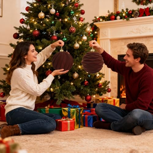 Artmag 2 Pack Brown 6-Inch Velvet Christmas Tree Ornaments, Flocked, Shatterproof Holiday Decor