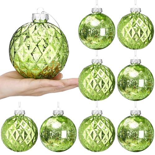Syhood Green Christmas Ball Ornaments 4-inch Shatterproof Holiday Decorations Set of 8