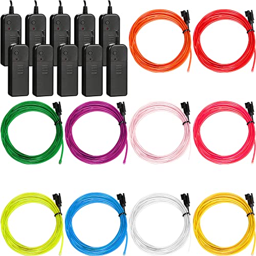 15 Pack EL Wire Neon Lights, 7ft Flexible Battery Powered LED Rope Lights