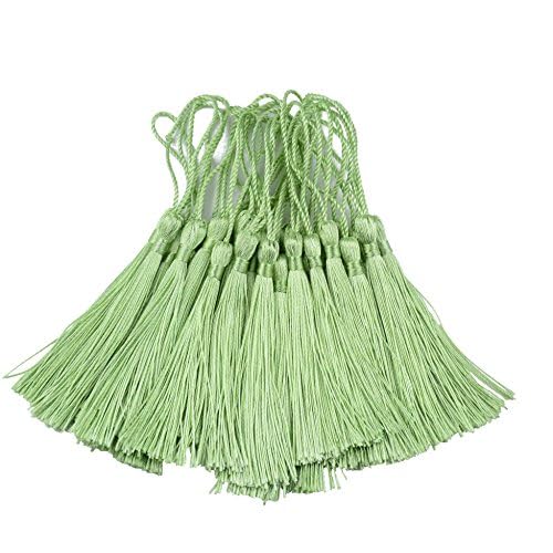 100Pcs 5-Inch Grass Green Silky Tassels with Loops for DIY Crafts & Bookmarks
