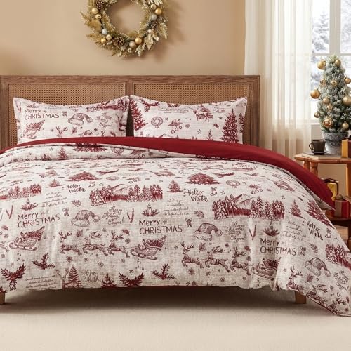 CAROMIO Christmas Duvet Cover Set King Red 104x90 - Soft Microfiber Bedding