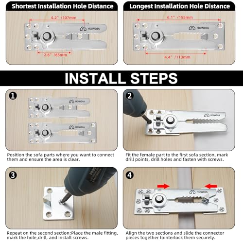 Heavy Duty Sectional Couch Connectors (2 Pack) - Steel Sofa Clamps