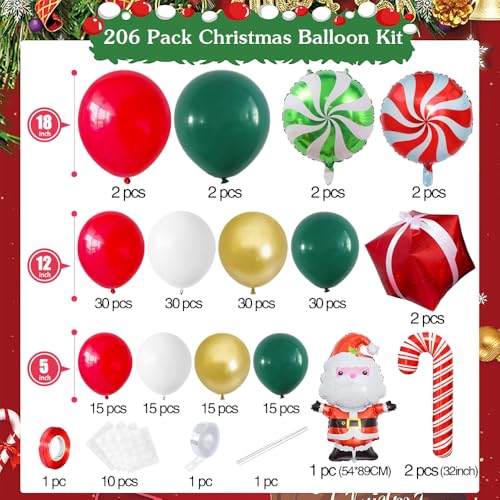 Christmas Balloon Arch Kit - 206-Piece Foil & Latex Party Balloons for Holiday Decor