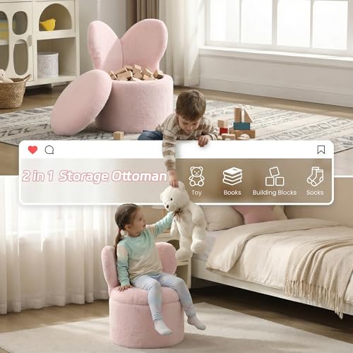 Plush Butterfly Toddler Chair with Storage - Pink Kids Reading Ottoman