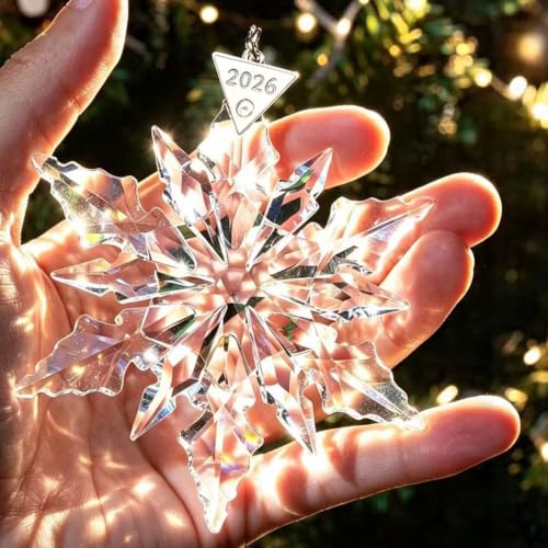 GRQCE 2026 White Transparent Crystal Snowflake Christmas Ornament - Snowflake Star Pendant with Gift Box, Holiday Decor