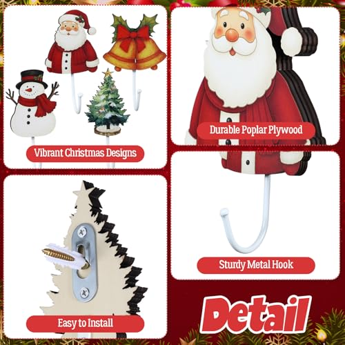 Yookeer 4-Piece Christmas Wall Hooks Stocking Holders – Santa, Snowman, Tree & Bell