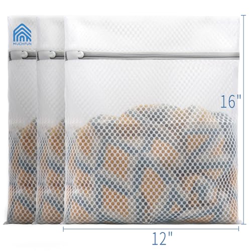 Muchfun 3Pcs Durable Honeycomb Mesh Laundry Bags for Delicates 12x16
