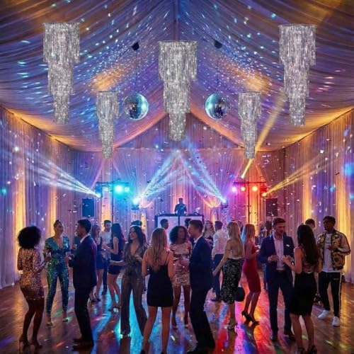 6-Pack 3-Tier Silver Metallic Tinsel Chandelier Hanging Decor, 4 Ft