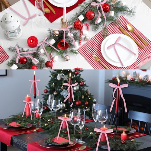 Pink Velvet 24-Pack Christmas Bow Ornaments for Wreaths & Gift Wrapping - 7x5 in