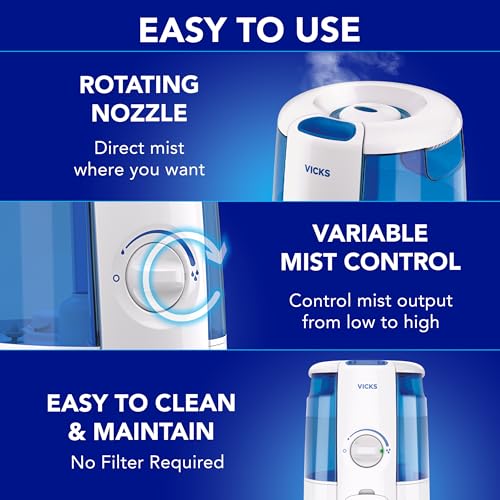 Cool Mist Humidifier 1.2 Gal 40-Hour Runtime for Bedroom