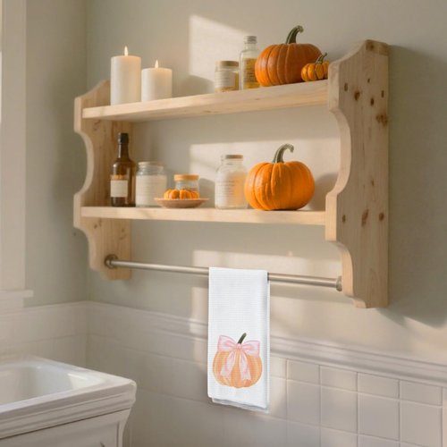 Tzhim Fall Kitchen Towels, Pink Bowknot Decorative Fall Hand Towels, Pumpkin Autumn Dish Towels Dishcloths Tea Towels for Kitchen Bathroom, Preppy Coquette Fall Kitchen Bathroom Decor, 16x24in