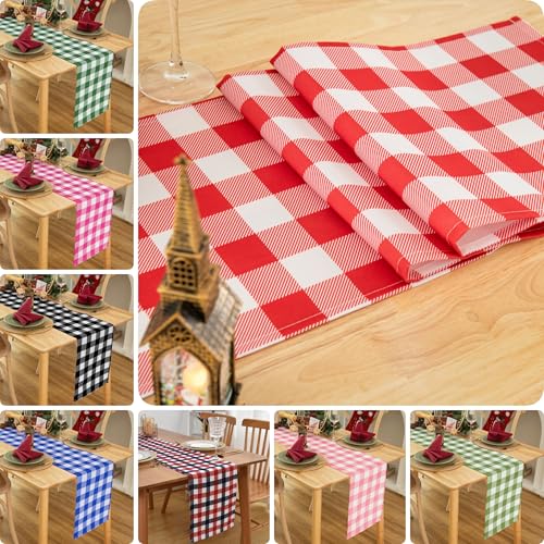 Essifunia Rose Pink 108 x 12 inch Waterproof Checkered Table Runner