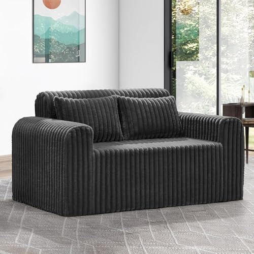 2-Seater Faux Fur Loveseat Sofa with Lumbar Pillows - Compact Foam Couch