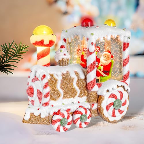 Christmas Dessert Train Snow Globe Lantern - Lighted Santa Water Globe with Timer