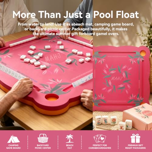 Floating Mahjong Table for Pool - 31.5" EVA Foam Game Tray with Cup Holders