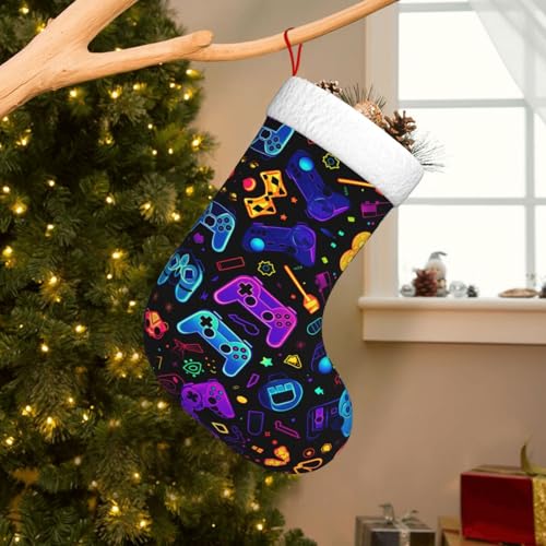 Large 17.7in Christmas Stockings - 2 Pack, Red & Cozy Cuff Gift Bags for Fireplace & Decor