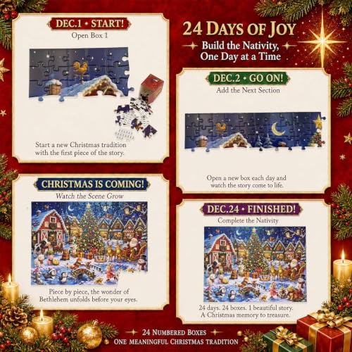 Christmas Advent Puzzle Calendar for Kids - 360 Piece Animal Village Set
