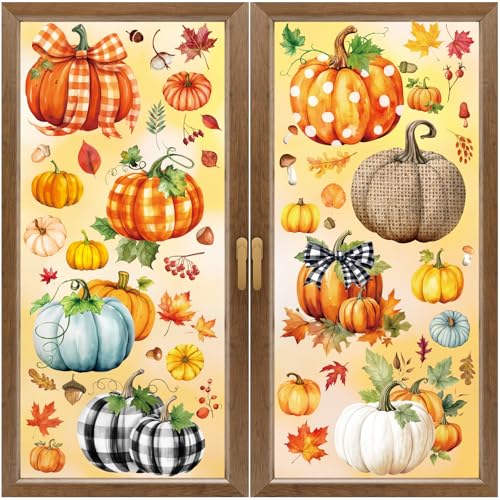 Fall Window Clings - 110pc Autumn Pumpkin & Maple Leaf Decal Set