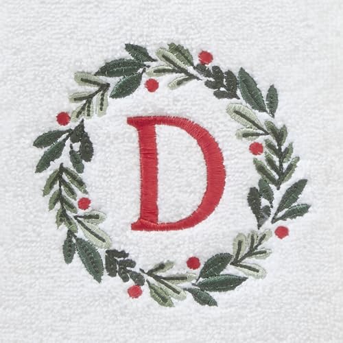 SKL Home Wreath Monogram Hand Towel Set-2pc, Embroidered D, White