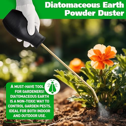 Diatomaceous Earth Powder Duster - 8 oz Garden Bulb Applicator with Brass Nozzle