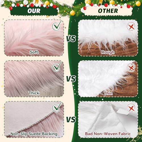 PARTTELY 36 Inch Pink Wool Fur Christmas Tree Skirt Thick Plush Holiday Decor