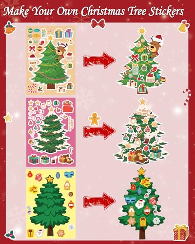 Aowplc Christmas Tree Stickers for Kids - 48 Sheets Holiday Crafts & Party Favors