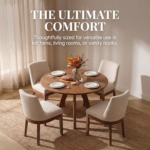 Modern Upholstered Dining Chairs, Linen Fabric Kitchen Chair Set of 4, Beige