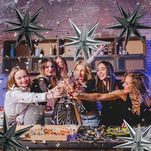 60Pcs 12-Pointed Star Foil Balloons - Black Explosion Cone Balloon Kit