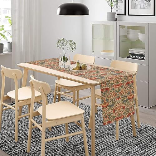 William Morris Floral Table Runner, Retro Abstract Flowers Botanical