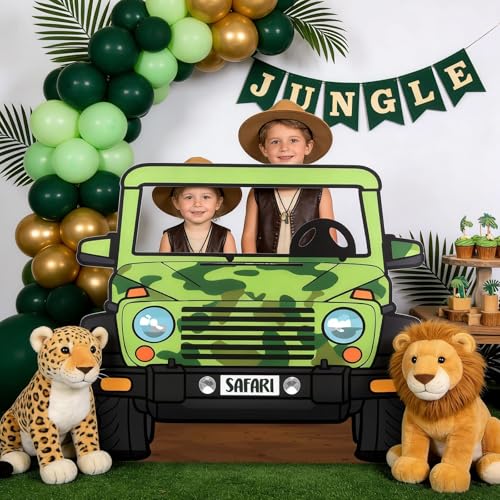 Jungle Safari Car Cardboard Cutout, 5.3ft Large Party Photo Booth Prop