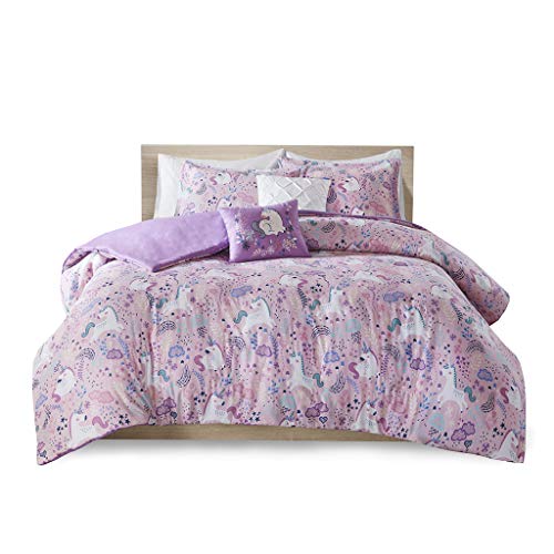 Kids Unicorn Twin Duvet Cover Set - 4-Piece Cotton Bedding with Pillows