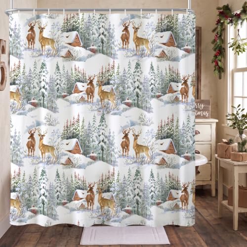 Baccessor Winter Christmas Deer Shower Curtain 72x72 Inches - Holiday Bathroom Decor