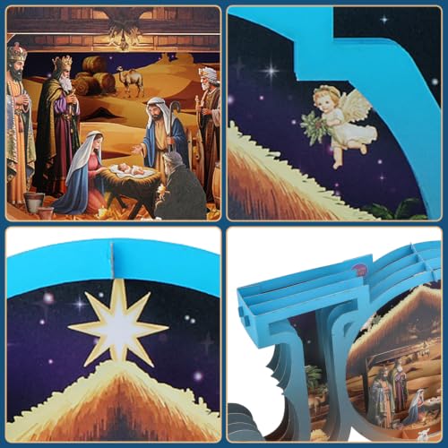 Pop Up Christmas Nativity Scene Greeting Card Set with Lights & Music 14x6
