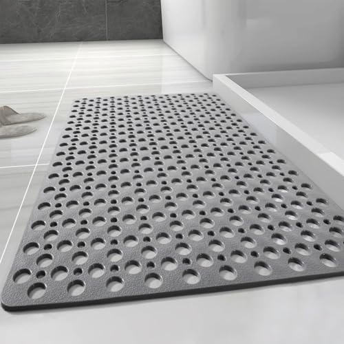 Non-Slip Shower Mat with Suction Cups, Washable Bathtub Mat - Grey 27.6x15"