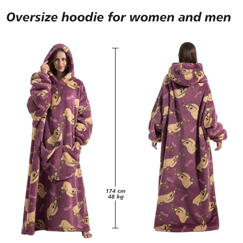 Extra Long Wearable Blanket Hoodie, Cozy Oversized Sweatshirt for Adults
