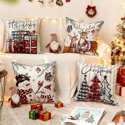 Aursaos Gray Striped Christmas Pillow Covers 18x18 Set of 4 - Holiday Decor