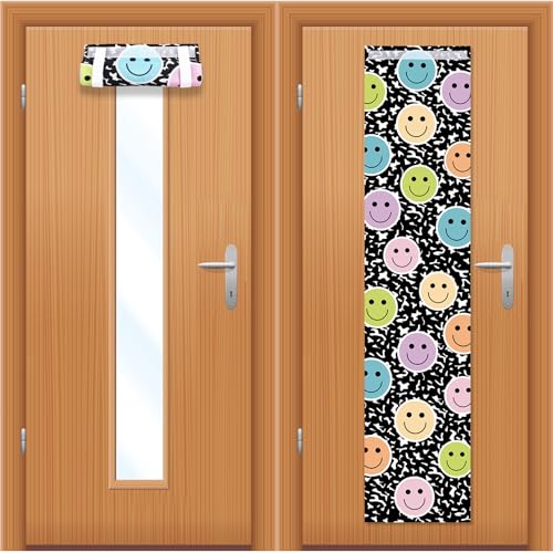 2-Pack Pastel Smile Face Classroom Door Window Blackout Curtains
