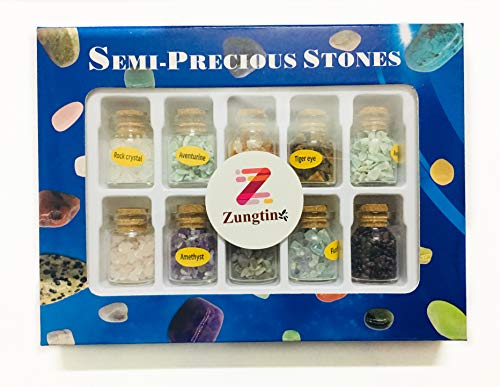 10-Piece Mini Glass Wishing Bottle Set with Assorted Tumbled Gemstone Chips