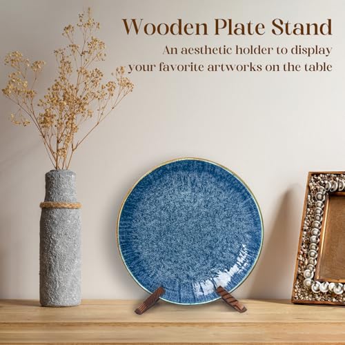 2-Pack Wooden Plate Stand for Display, Rustic Tabletop Easel for Pictures