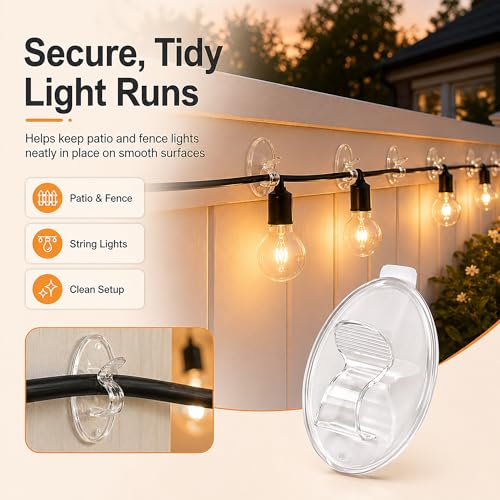 Jueion Outdoor String Light Adhesive Hooks 20Pcs Waterproof Clips