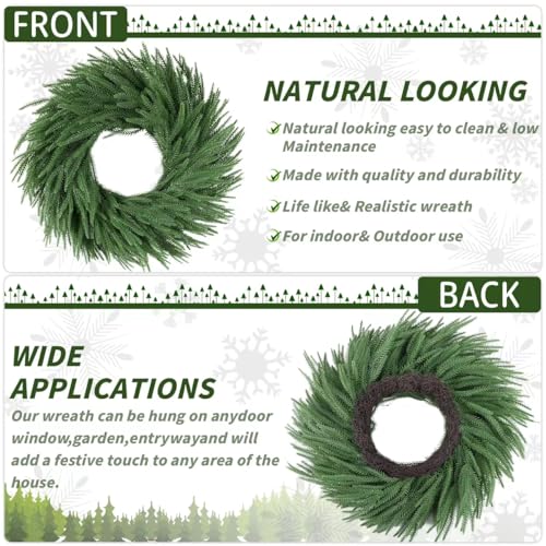 Oleitodh 24 inch Norfolk Pine Wreath - Real Touch Greenery for Front Door, Indoor/Outdoor