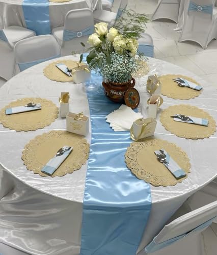 Wedding Satin Table Runner Baby Blue 12 x 108 Inches 10 Pack (JKDMJF)