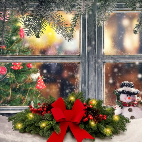 24.5-Inch Artificial Christmas Swag with LED Lights and Red Berries