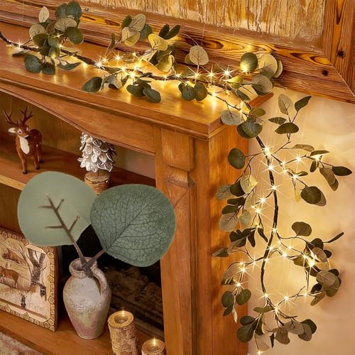 Birchlitland Eucalyptus Garland Lights 6ft 96 LEDs with Timer - Battery Operated