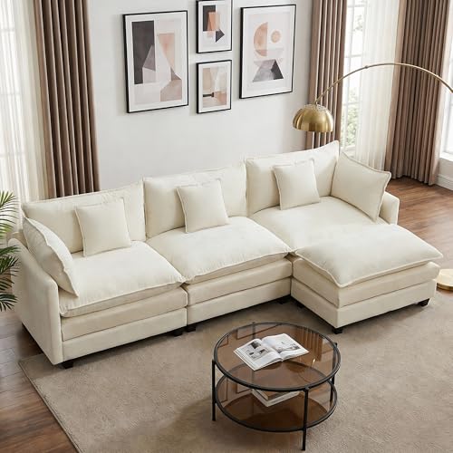 113-Inch Modular Sectional Sofa, L-Shaped Chenille Cloud Couch with Ottoman