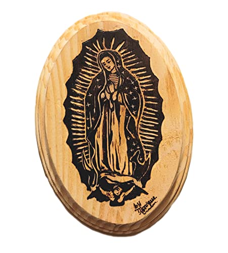 Handmade Virgin Mary Wood Burning Pyrography Art 7x5 Inch Wall Plaque