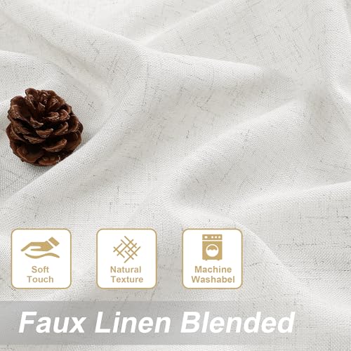 H.VERSAILTEX Linen Curtains with Valance 108 Inch Length for Living Room Boho Window Curtain, Drapes 2 Panels Set for Farmhouse Treatments Rod Pocket/Ring Top for Bedroom 52 x 108 Inch, Natural White