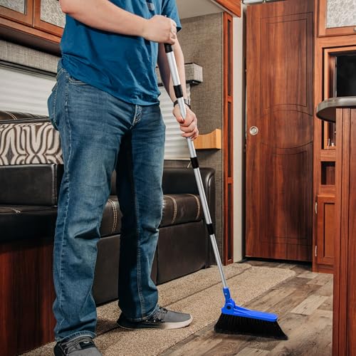RV & Marine Adjustable Broom and Dustpan Set - Telescoping Handle, Soft Bristles, Space-Saving Design