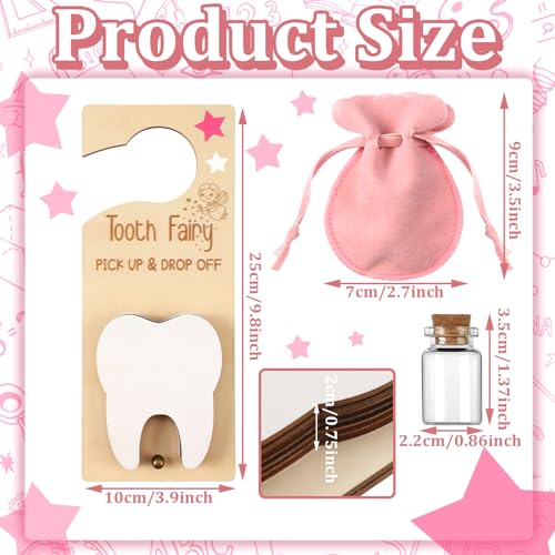 Wooden Tooth Fairy Door Hanger Kit with Keepsake Pouch and Bottle